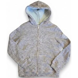 DKNY Girls Large 14/16 Pink Gray Hooded Zip Jacket Sherpa Lined Cozy Hoodie